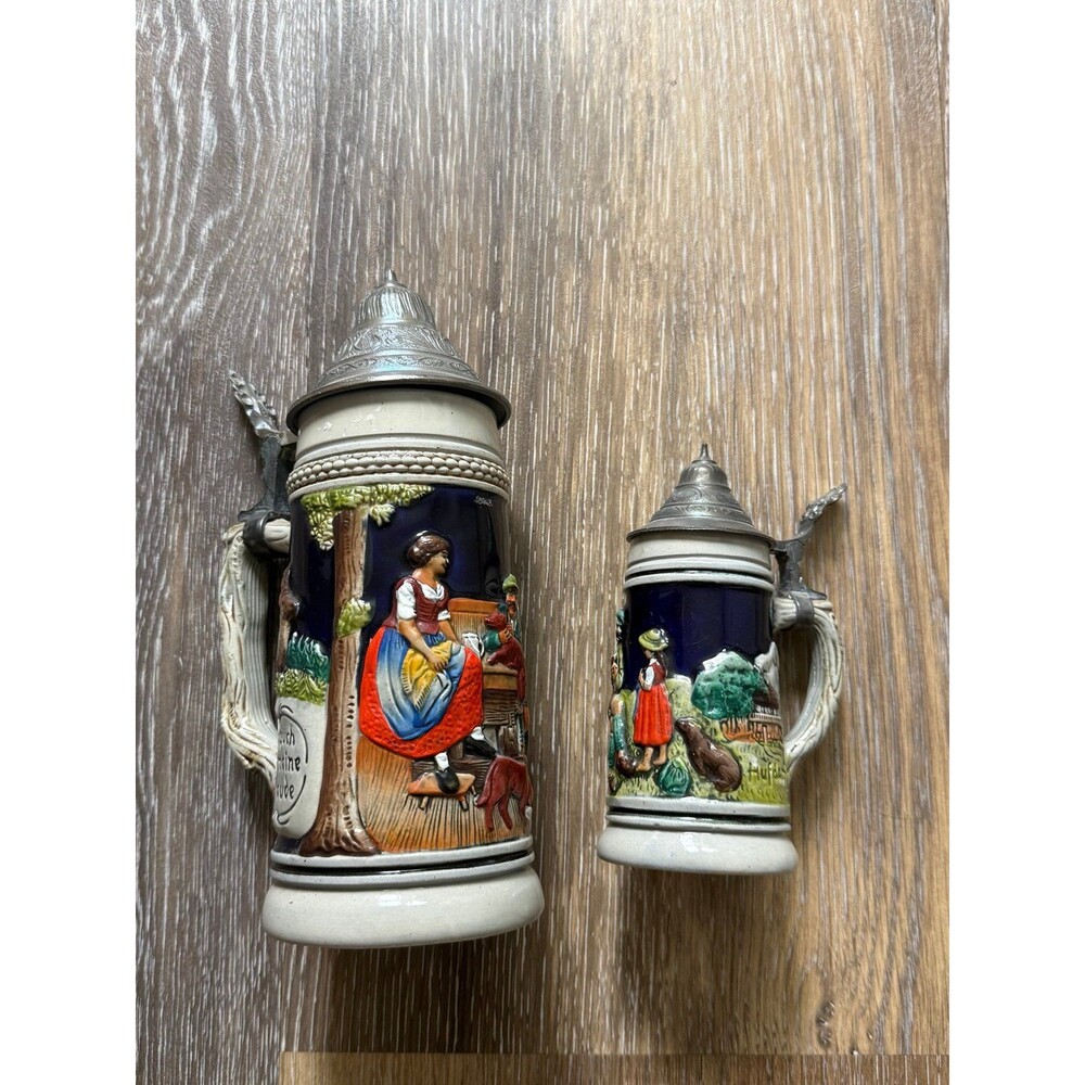 Vintage Simon Peter Gerz West Germany Beer Steins – Set of 2 – 0.5L & 0.25L Pewt